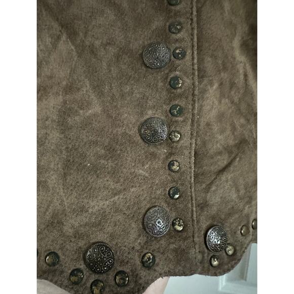 MONTANACO Leather Studded Embellished Jacket Skirt Set Brown Prairie Western -L - Picture 5 of 12